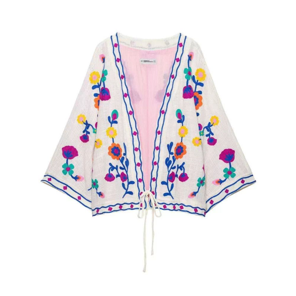 ZARA Fall Fashionable Versatile Colorful Floral Embroidery Cardigan